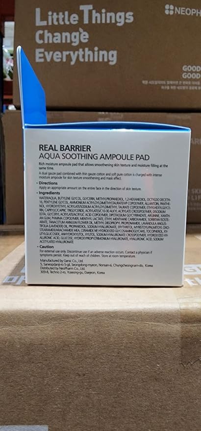 Real Barrier Aqua Soothing Ampoule Pad, 70 Pads l Hyaluronic Acid Facial Serum | Redness Relief for Sensitive Skin | Facial Moisturizer for Dry Skin| Calming Chamomile Extract| Korean Skincare