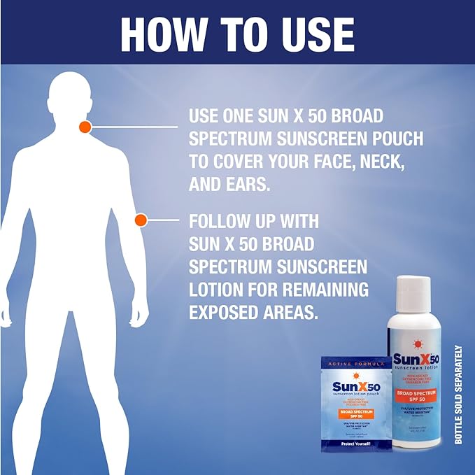 CoreTex Sun X 50 SPF Broad Spectrum Sunscreen Packets - Pack of 50 Paraben, Oxybenzone, Octinoxate, & Oil Free Sunscreen - No White Cast and Water & Sweat Resistant Up to 80 Minutes