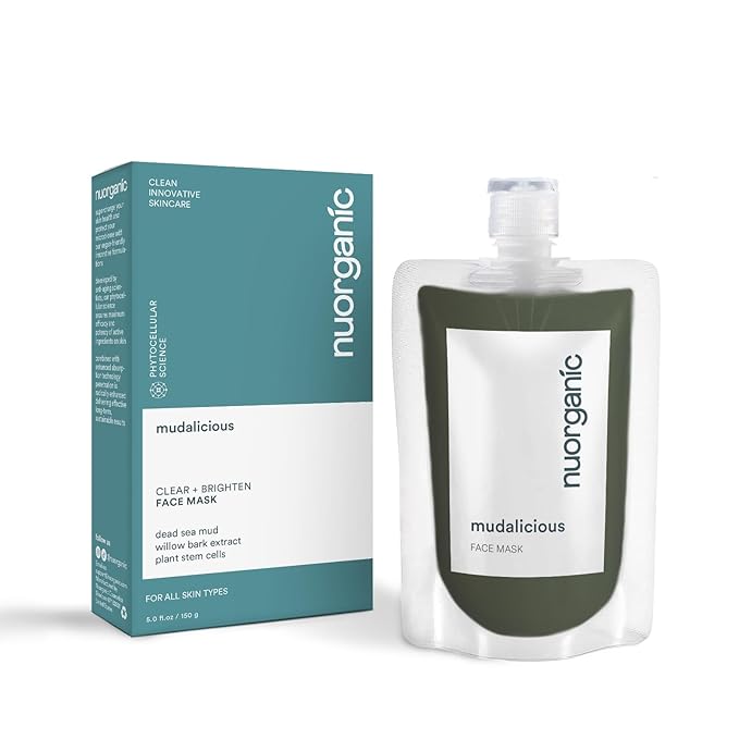 nuorganic ‘Mudalicious’ Dead Sea Mud Mask - 150g | Clear + Brighten with Kaolin Clay, Willow Bark Extract, Plant Stem Cells | Vegan, Cruelty-Free Skincare