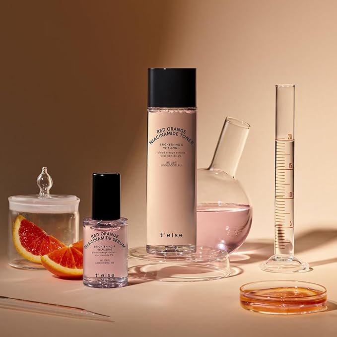 T'else Red Orange Niacinamide Toner 150ml, 5.2 Fl.oz, Tone Up Vitalizing Facial Essence, Smoothening Skin Texture Watery Toner with Exfoliation, PHA Care with Vitamin C & Panthenol, Korean Skin Care