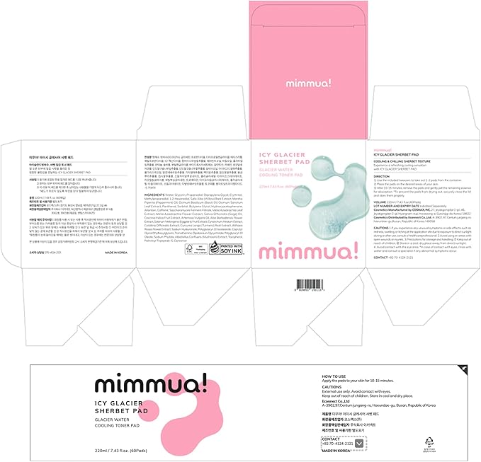 Ice Sorbet Toner Pads | Skin Prep Wipes for Puffiness, Under Eye Bags & Instant Face Lift | Gel Pads for Sunburn Relief & After Sun with 30% Glacial Water & Caffeine | 7.43 Fl Oz / 60 Count