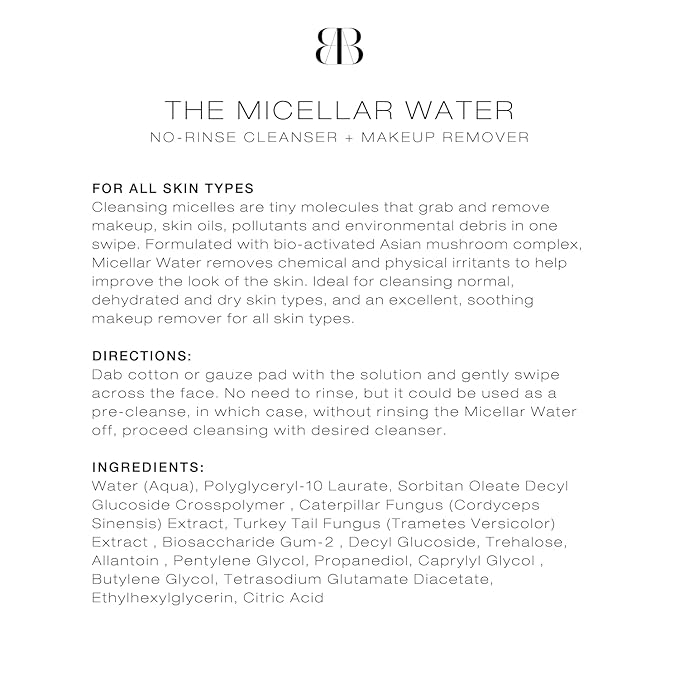 biba de sousa The Micellar Water, No-Rinse Cleanser & Facial Makeup Remover - Soothing Cleanser for Sensitive Skin - For All Skin Types (8oz)