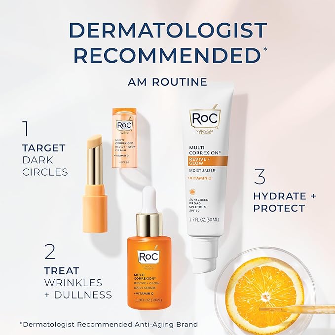 RoC Multi Correxion Revive + Glow Vitamin C Skin Care Routine: Eye Balm + Serum + SPF 30 Moisturizer, Skincare Set for Women and Men