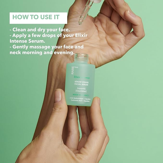 RARE Paris - Élixir Intense - Nourishing Facial Serum - Hydrating & Brightening - With Hyaluronic Acid & Squalene - Nourishing, Firming & Revitalizing - Multi-Active Serum Formula - 1oz