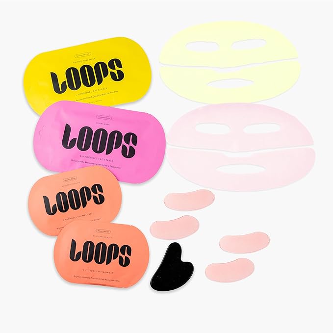 LOOPS Sculpt Set - Two Hydrogel Facemaks, Hydrogel Eye Mask, and Gua Sha