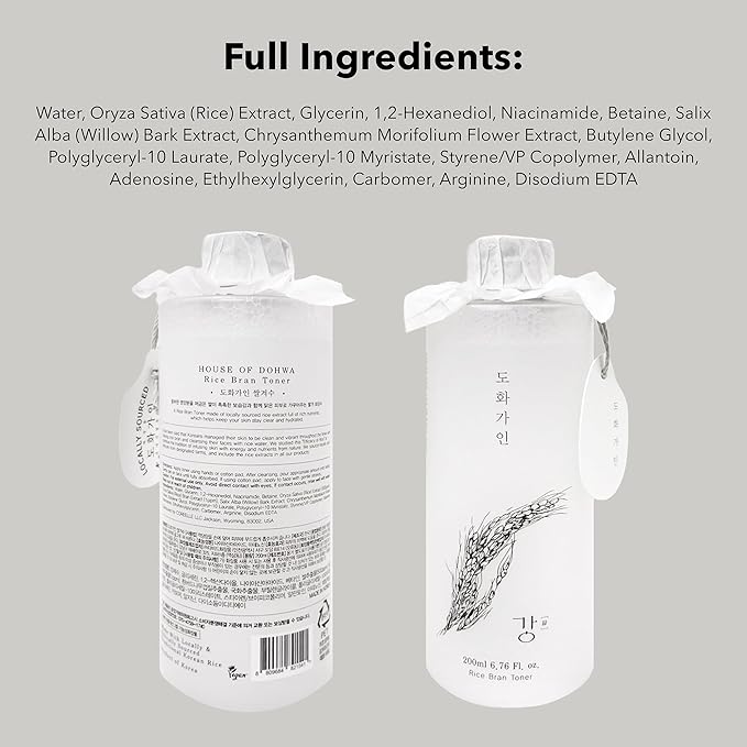 Gentle Rice Bran Toner Korean for Face (Tone, Rejuvenate & Moisturize) - Hydrating Vegan with Hyaluronic Acid - Rice Bran Extract (6.76 Fl oz)