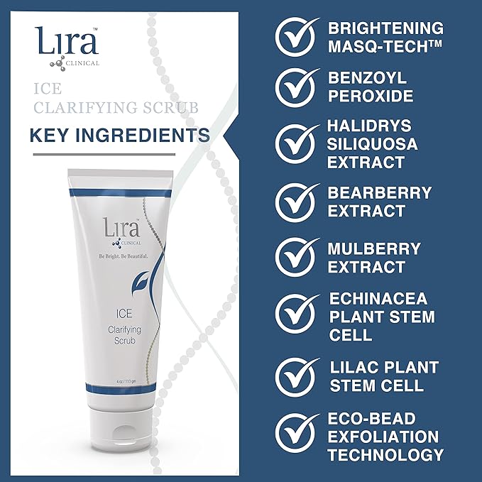 Lira Clinical ICE Clarifying Face Scrub - Soothing & Exfoliating Scrub with Echinacea Plant Stem Cells & Botanical Extracts - Eco-Bead Technology - Anti-acne, Brightening & Cleans Pores - 4 fl oz