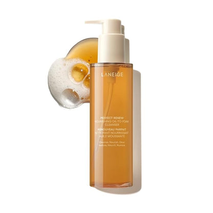 LANEIGE Perfect Renew Nourishing Oil-to-Foam Cleanser: 2-in-1 Anti-Aging Face Wash for a Radiant Glow to Remove Makeup, Sunscreen, & Impurities