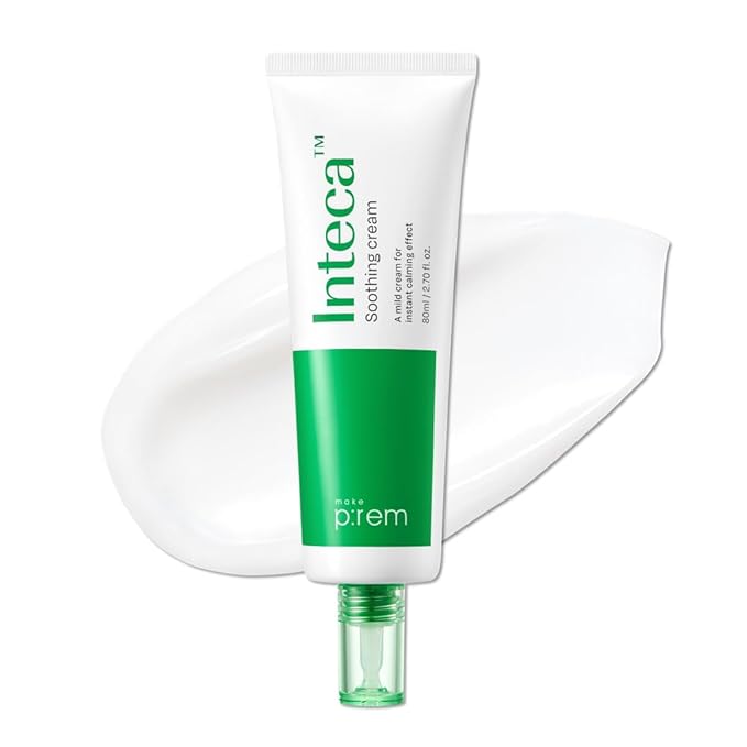 MAKE P:REM INTECA Soothing Cream, Quick Calming Facial Cream with Advanced CICA for Acne-Prone Skin, All Skin Types, EVE VEGAN, Korean Skin Care, 2.70 fl.oz., 80ml