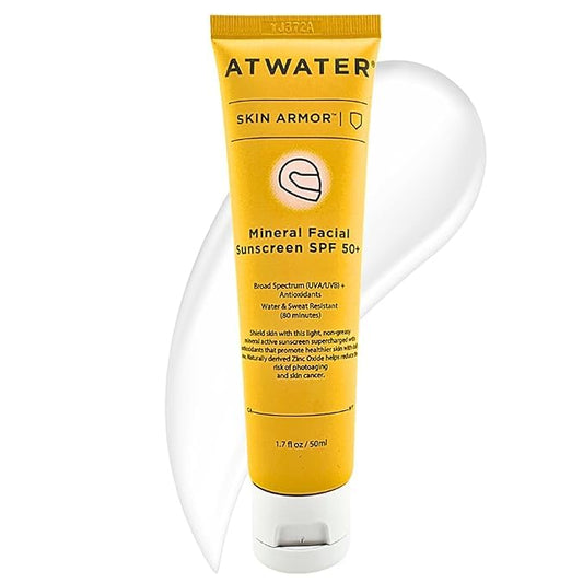 ATWATER Skin Armor Mineral Face Sunscreen SPF 50+, Ultra Light All-in-One Sunblock Moisturizer for Men and Women, Water & Sweat Resistant - 1.7 oz