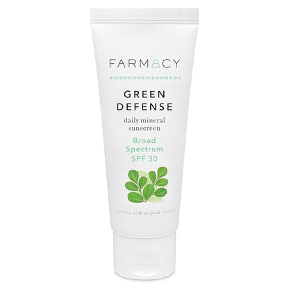 Farmacy Mineral Face Sunscreen SPF 30 - Broad Spectrum Zinc Oxide Sunscreen for Face - Daily Defense Sheer Mineral SPF for Sensitive Skin - Absorbs Quickly + Leaves No White Cast (50ml)