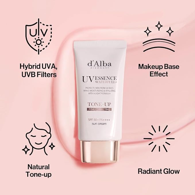 [2 ea] d'alba Piedmont Waterfull Tone-Up Sunscreen Serum BROAD SPECTRUM SPF 50 + Korean Sunscreen for Face, All Skin Tones, Sweat Proof Formula (2 x 1.69 fl.oz.)