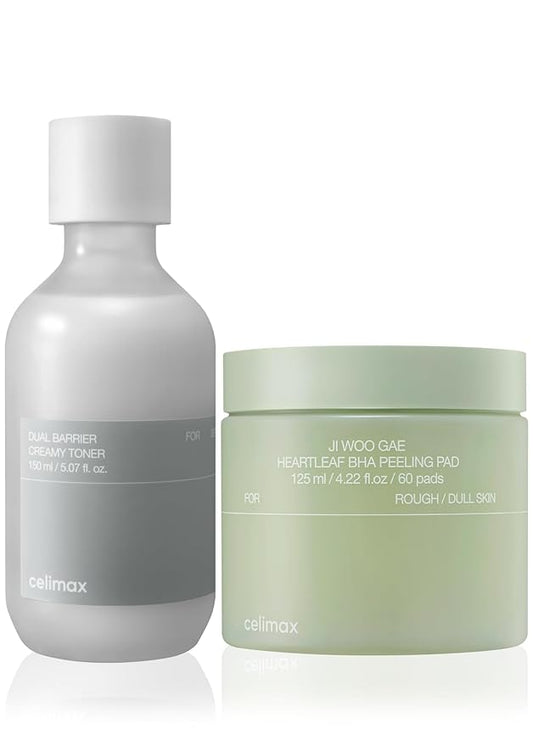 celimax Ji.Woo.Gae Heartleaf BHA Peeling Pad(60 Pads) + Dual Barrier Creamy Toner