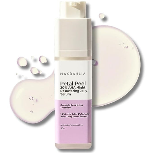 MAXDAHLIA Petal Peel - 20% AHA Serum | Mandelic & Lactic Acid | Resurfacing & Renewing Overnight Treatment for Dark Spots, Uneven Skin Tone & Acne Scar Remover