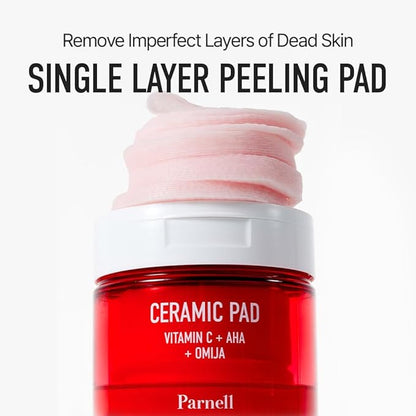 Parnell AHA 9.12% Omija Ceramic Peeling Pads (60 Count) | Gentle Daily Exfoliating Toner Pad with LHA PHA Vitamin C | Smooth Glowing Korean Skin Care