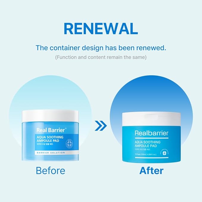 Real Barrier Aqua Soothing Ampoule Pad, 70 Pads l Hyaluronic Acid Facial Serum | Redness Relief for Sensitive Skin | Facial Moisturizer for Dry Skin| Calming Chamomile Extract| Korean Skincare