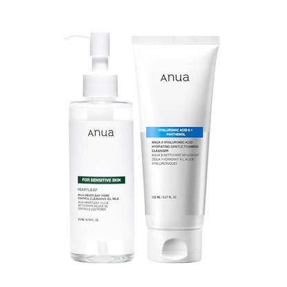 ANUA Gentle Double Cleanser Duo for Facial Cleansing : Heartleaf Pore Control Cleansing Oil Mild & Hydrating Gentle Foaming Cleanser for Double Cleansing, Daily Facial Cleanser, Korean Skincare
