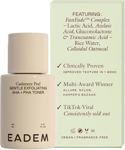 EADEM Gentle Exfoliating AHA & PHA Toner, Exfoliating Face Serum with Tranexamic Acid, AHA Exfoliant & Pore Minimizer for Face and Body, Acne Spot Serum, 5.0 oz, Cashmere Peel