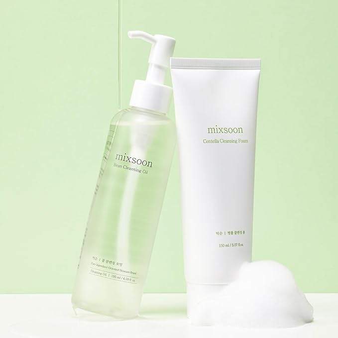 mixsoon Cleansing Set - Centella Foam 5.07 Fl. Oz / 150ml & Bean Oil 6.59 Fl. Oz / 195ml (Double Cleansing Set) Korean Glass Skin Care