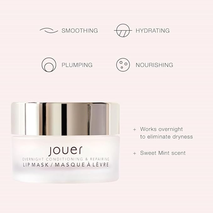 Jouer Mint Overnight Lip Masque – Moisturizing Lip Treatment - Lip Mask Formulated with Maxi Lip for Plumper Lips and Visual Fullness - Shea Butter for Hydration