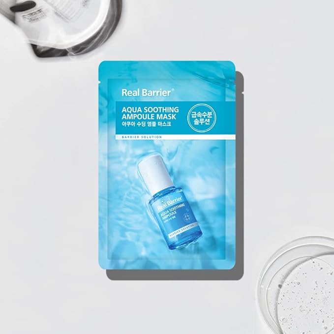 Real Barrier | Aqua Soothing Ampoule Face Sheet Mask | Sheet Masks with Hyaluronic Acid | Korean Face Mask Skincare | Moisturizing & Hydrating for Dry & Sensitive Skin | Facial Moisturizer | 10 Sheets