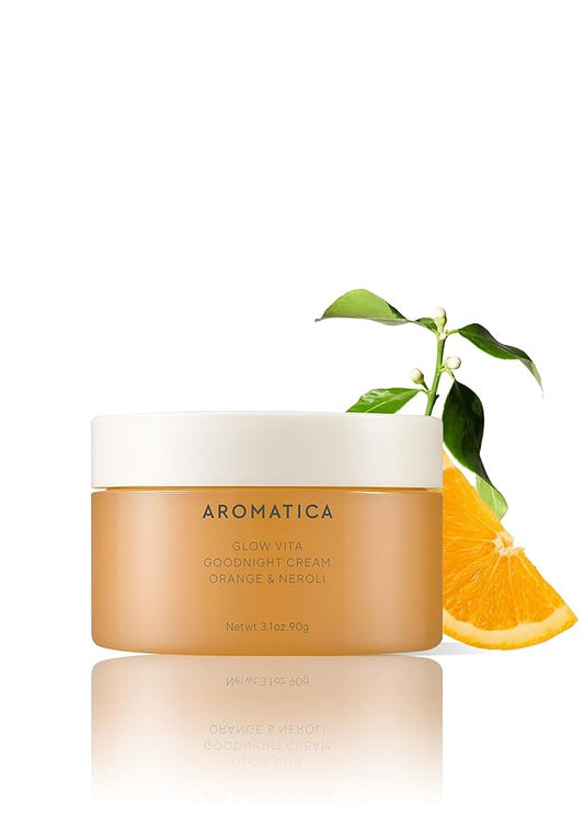 AROMATICA Glow Vita Goodnight Cream Orange & Neroli - Night Cream Moisturizer for Face & Neck | Anti Aging Wrinkle Cream with Vitamin C, 5% Niacinamide (3.1fl oz/90g)