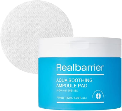 Real Barrier Aqua Soothing Ampoule Pad, 70 Pads l Hyaluronic Acid Facial Serum | Redness Relief for Sensitive Skin | Facial Moisturizer for Dry Skin| Calming Chamomile Extract| Korean Skincare