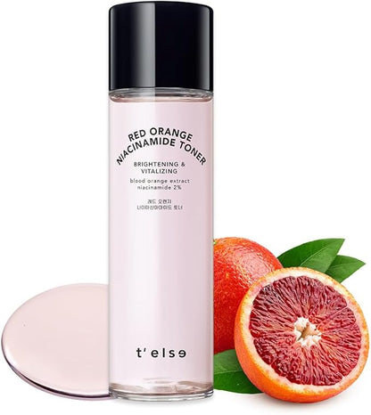 T'else Red Orange Niacinamide Toner 150ml, 5.2 Fl.oz, Tone Up Vitalizing Facial Essence, Smoothening Skin Texture Watery Toner with Exfoliation, PHA Care with Vitamin C & Panthenol, Korean Skin Care