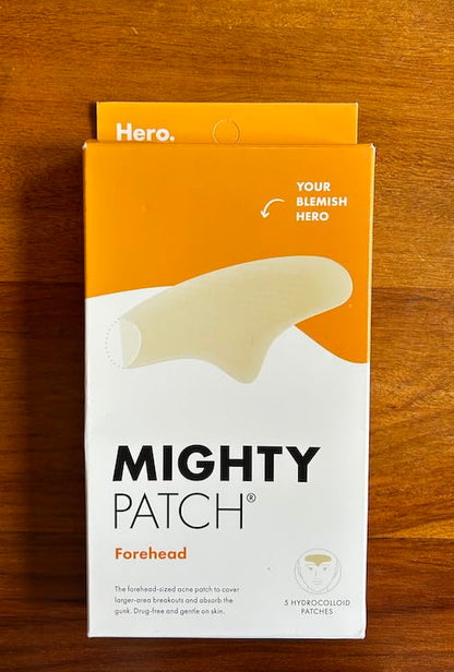 Mighty Patch Hero Cosmetics Forehead Patch - Hydrocolloid Acne Pimple Patch, Contoured to Cover Larger Area of Zits and Blemishes - Drug-Free and Suitable for Sensitive Skin (5 Count) (Pack of 2)