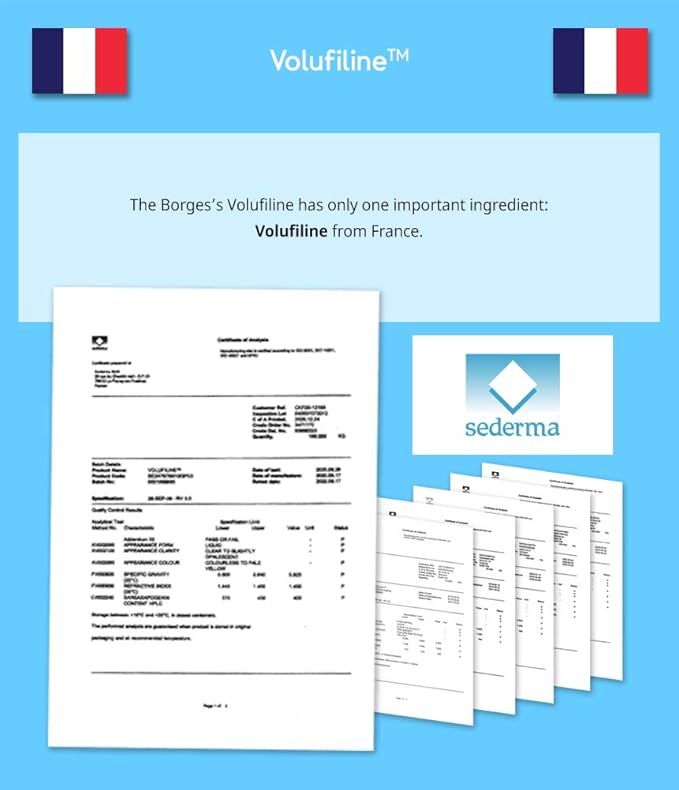 Volufiline Serum, Pure Volufiline Oil for face, breast, butt, under eyes, Skin Elasticity, 100% Genuine, France Sederma, Cosmetic Ingredient booster korean volifiline glass bottle, 1.7 fl. oz. / 50 ml