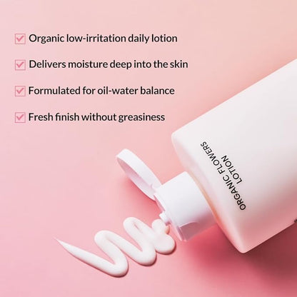 Whamisa Organic Flowers Water Cream, 95.2% Organic, Waterless Formula, Fermented Postbiotic for Deep Hydration & Soothing, Moisturizing (50ml)