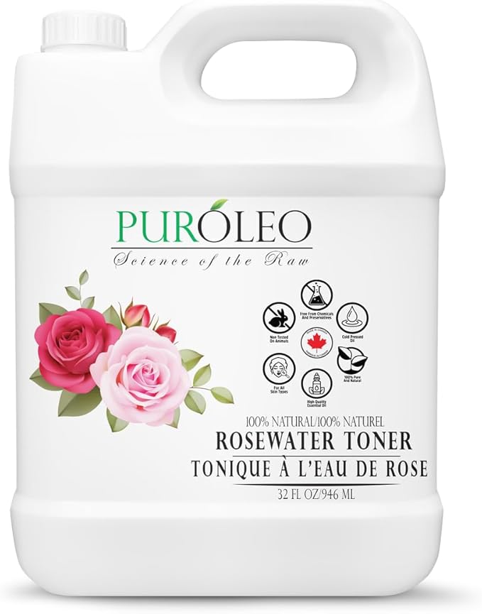 PUROLEO Rose Water 32 Fl Oz/946 ML (Packed in Canada) Pure & Natural Skin Care Setting Spray and Toner - Premium and Luxury Self Care with Rosewater for Face, Makeup Setting Spray, and Facial Mist