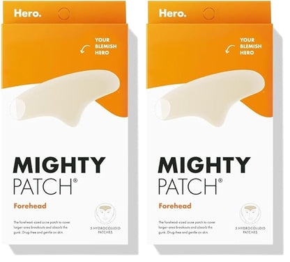 Mighty Patch Hero Cosmetics Forehead Patch - Hydrocolloid Acne Pimple Patch, Contoured to Cover Larger Area of Zits and Blemishes - Drug-Free and Suitable for Sensitive Skin (5 Count) (Pack of 2)