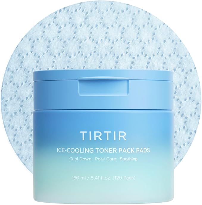 TIRTIR Ice-Cooling Icing Toner Pads | -3.76°C Instant Cool Down for Pore Reducing and Hydrating Korean Skincare (120 Units)