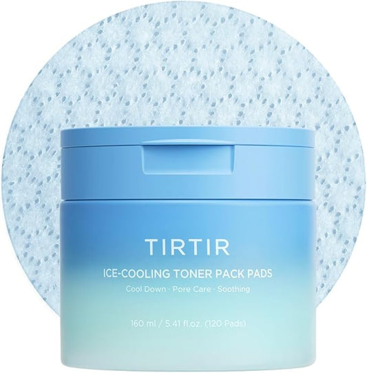 TIRTIR Ice-Cooling Icing Toner Pads | -3.76°C Instant Cool Down for Pore Reducing and Hydrating Korean Skincare (120 Units)