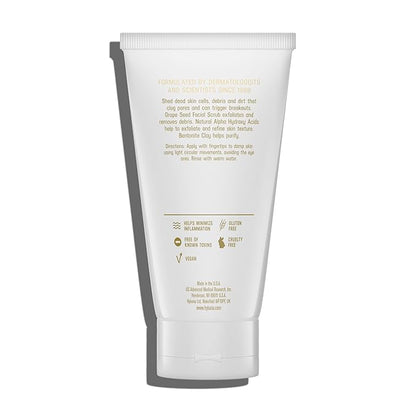 Hylunia Skincare Grape Seed Facial Scrub – Gentle Exfoliating Face Scrub with Ground Grape Seed, Bentonite Clay, and Alpha Hydroxy Acid for smooth, glowing skin and refined pores, 5.1oz