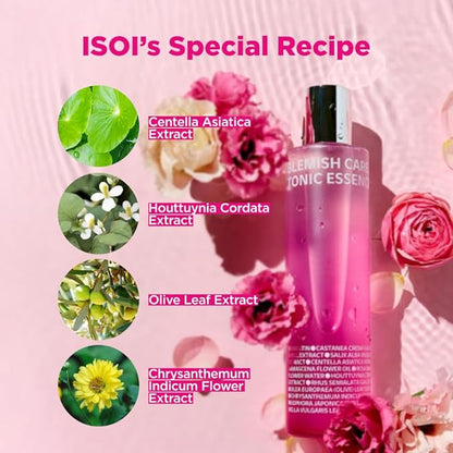 ISOI Blemish Care Toner, Skin-Smoothing Essence & Hydrating Toner for Face, for Sensitive Skin, Lightweight & Refreshing Formula, Korean Skin Care (4.39 fl.oz/130ml)