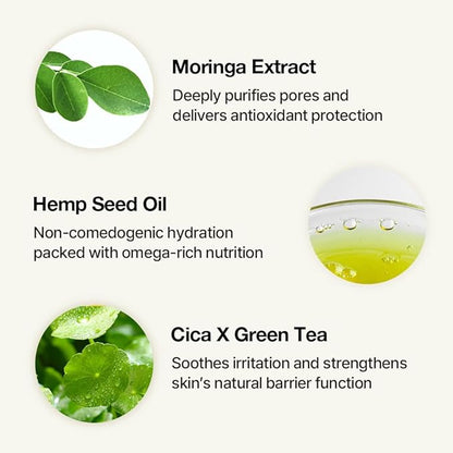 NDP Moringa Hemp Gel Cleanser, Gel-to-Foam, pH Balancing, Vegan, Non-Stripping, Hydrating Face Wash for Sensitive Skin – Fragrance-Free, Clean Beauty, Korean Skincare, 200ml / 6.76 fl oz
