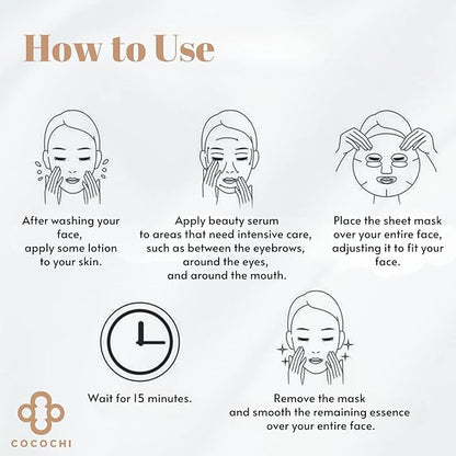 COCOCHI 5 EA Facial Mask Sheet for Clear Skin, Dark Spots & Sensitive Skin with Vitamin C Face Serum, 2-STEP Face Mask Skincare for Women by Peptide& Pearl Extract from Japan, AG Ultimate PEARL