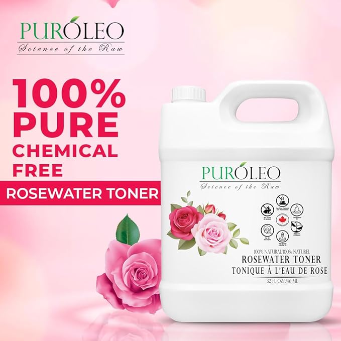 PUROLEO Rose Water 32 Fl Oz/946 ML (Packed in Canada) Pure & Natural Skin Care Setting Spray and Toner - Premium and Luxury Self Care with Rosewater for Face, Makeup Setting Spray, and Facial Mist
