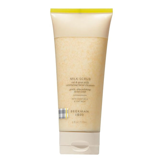 Beekman 1802 Oat + Goat Milk Exfoliating Face Scrub - Gentle Cleansing With Jojoba Bead Facial Exfoliator - Sensitive Skin Face Cleanser - Fragrance Free