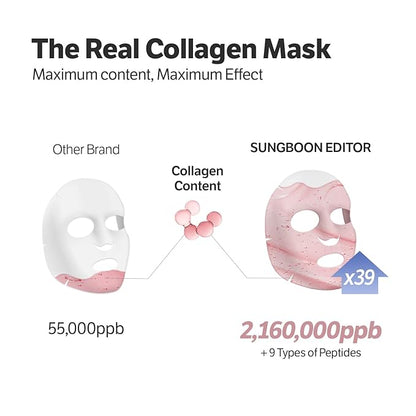 SUNGBOON EDITOR Deep Collagen Boost Set | Face Mask (4ea) & Serum | Glass Skin & Firming Care Kit | 2.16M ppb Collagen + Volufiline | Stocking Stuffers, Gifts for Women | Korean Skincare