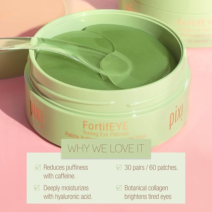 Pixi FortifEYE Firming Hydrogel Under Eye Patches for Puffy Eyes | Vegan Collagen Eye Patches to Energize, Soften Fine Lines, & Tone Eye Area | 30 Pairs / 60 Patches
