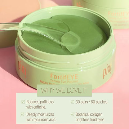 Pixi FortifEYE Firming Hydrogel Under Eye Patches for Puffy Eyes | Vegan Collagen Eye Patches to Energize, Soften Fine Lines, & Tone Eye Area | 30 Pairs / 60 Patches