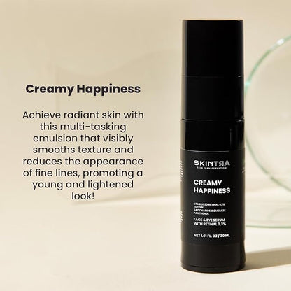 Creamy Happiness - Advanced Retinal Emulsion 0.1% Encapsulated for Stability - Smoothes & Firms – Deep Hydration – 30 ml/Net 1.01 Fl. Oz