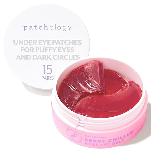 Patchology Serve Chilled Rosé Eye Gels - Eye Patches for Puffy eyes & Dark Circles, Gel Eye Patches, Under Eye Mask w/Hyaluronic Acid, Eye Treatment Products & Mini Beauty Products (15 Pairs/Jar)