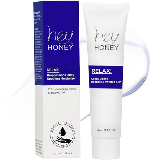 Hey Honey Skincare Relax - Rosacea Relief Cream for Sensitive Skin | Calming Face Moisturizer for Facial Redness & Irritation | Dermatologist Tested, Oil-Free with Honey & Propolis | 2.2 Oz