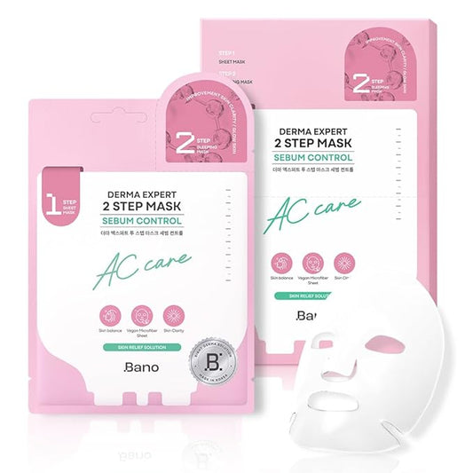 Derma Expert 2 Step Sebum Control Face Mask – 2 in 1 Soothing Sheet & Sleeping Mask with Salicylic Acid, Niacinamide & Hyaluronic Acid | Support Glow for Glass Skin | Korean Skincare | 7 Sheets