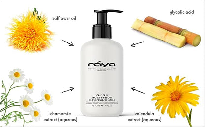 Raya Multi-Fruit Facial Cleansing Milk with AHA and BHA 16 oz (G-154) | Exfoliating Soap-Free Cleanser and Make-Up Remover for Dry and Combo Skin | Made with Multi-Fruit Alpha and Beta Hydroxy Acids