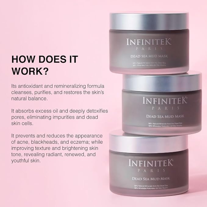Infinitek Paris Dead Sea Mud Mask 6.34 Fl Oz - Face Mask for Acne Treatment, Blackhead Remover, Antioxidant Pore Cleaner